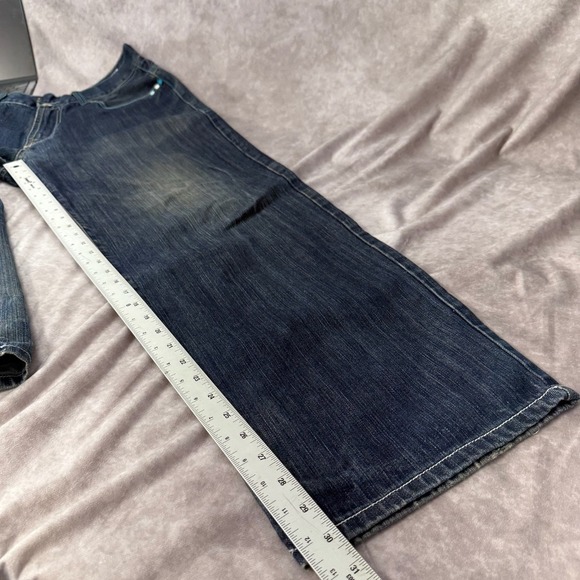Vintage Y2K Enyce Denim Baggy Raw Hem Blue Logo Embroidered Jeans Men's Size 34‎ - Picture 6 of 10